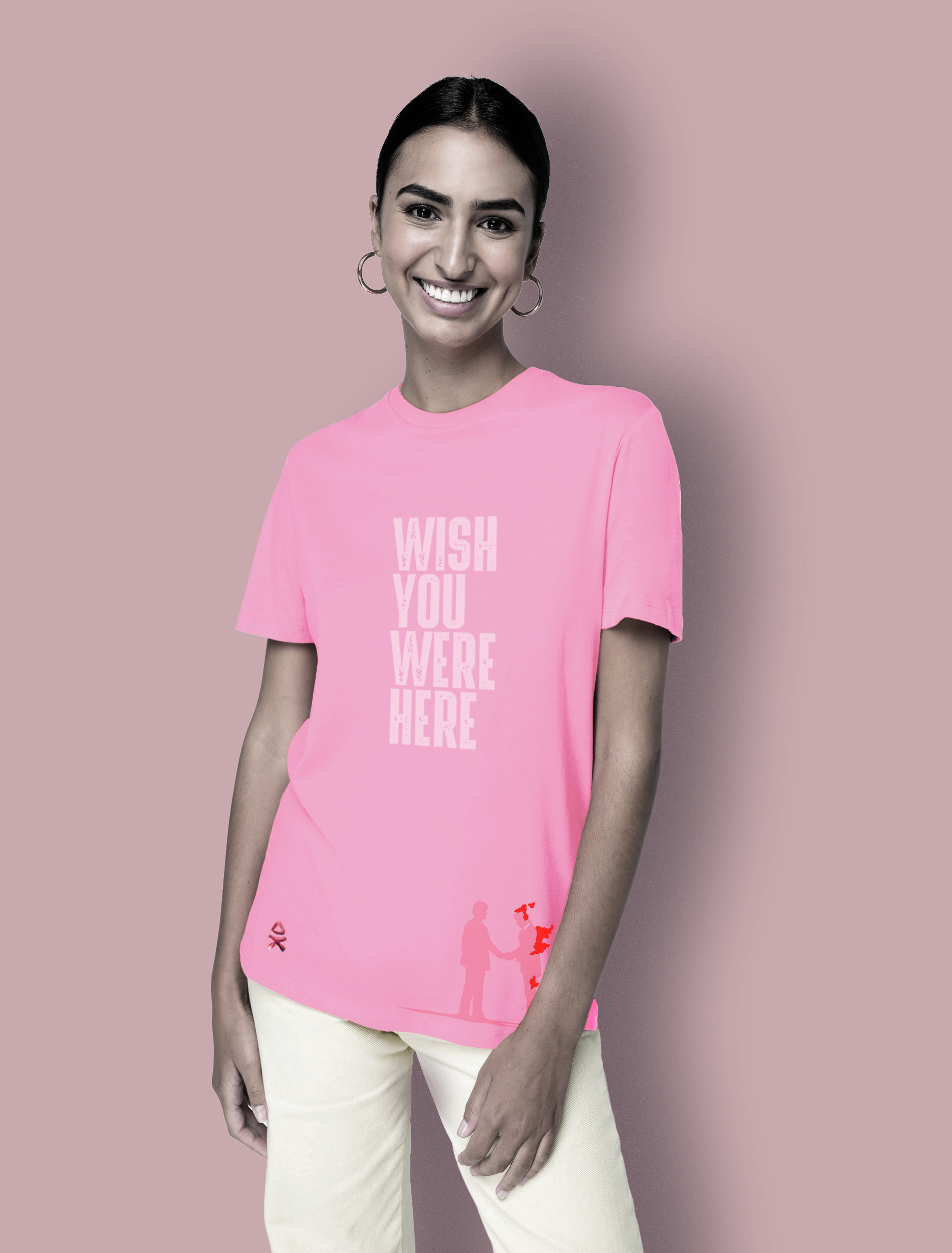 Camiseta Wish U where here en color Pink, foto 2